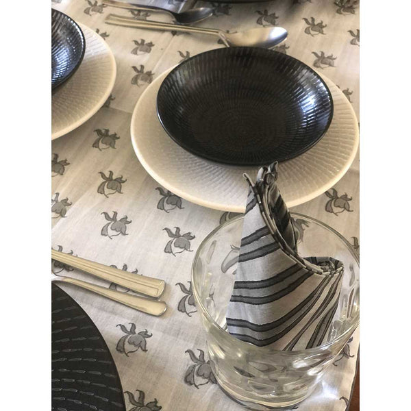 Mix and Match Collection -  Black, Grey and White,  RoseBud and Stripe Runner With Napkins