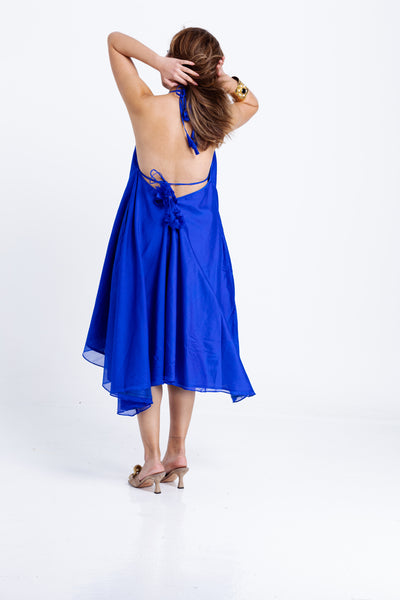 Twyla Backless Strappy Dress with Bralette Top - Royal Blue Chanderi