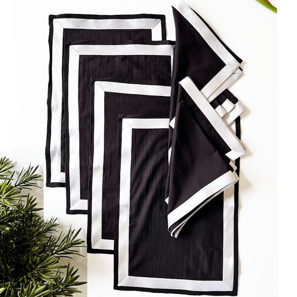 Black and Silver Placemats and Napkins (Set of 4)