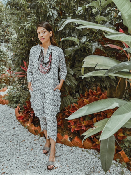 White and Black Ikat- Colette Shirt Dress Jacket