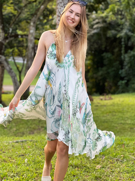 "Phoenix in the Botanics" Backless Strappy Dress with Bralette