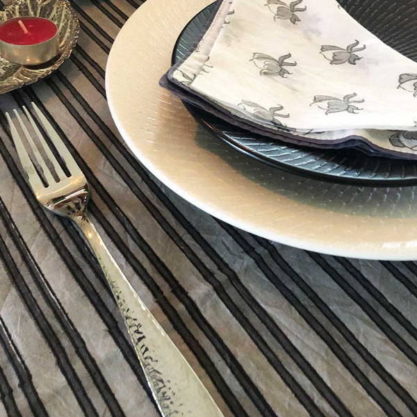 Mix and Match Collection - Black, Grey and White, RoseBud and Stripe Placemats with Napkins (Set of 2)