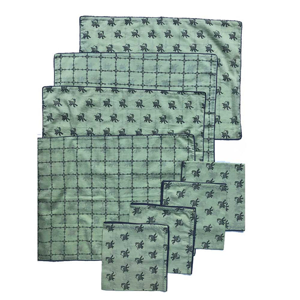 Mix and Match Collection-Green, Black and Grey, Rosebud and Diya Placemats with Napkins (Set of 4)