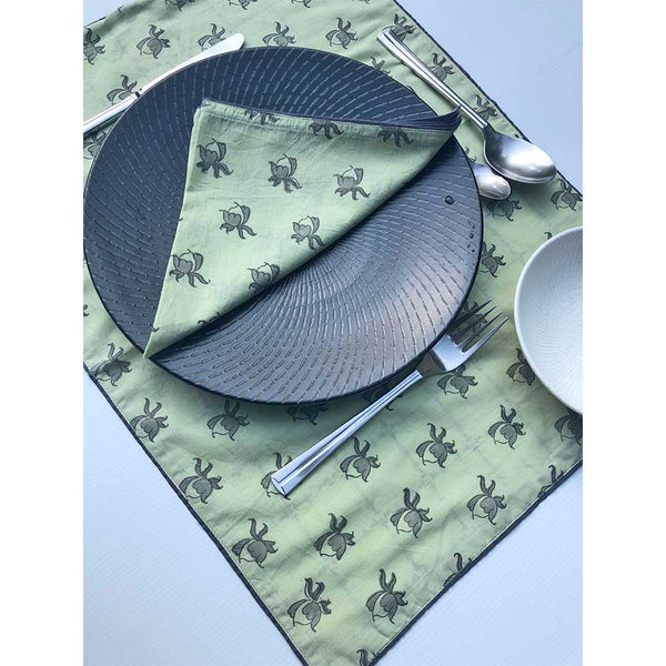 Mix and Match Collection-Green, Black and Grey, Rosebud and Diya Placemats with Napkins (Set of 4)