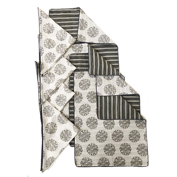 Mix and Match Collection-Black, Grey and White,  Ixora and Stripe Placemats with Napkins (Set of 4)