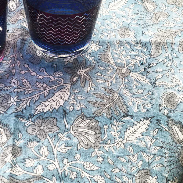 Mix and Match Collection - Blue , Black, Grey and White, Floralscape Embroidered Placemats with Napkins (Set of 4)