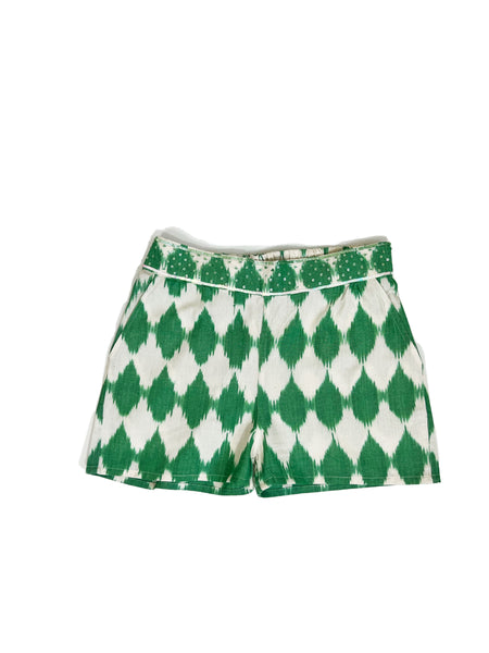 Green and White Ikat Shorts