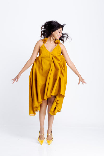 Twyla Backless Strappy Dress with Bralette Top - Mustard Yellow Chanderi