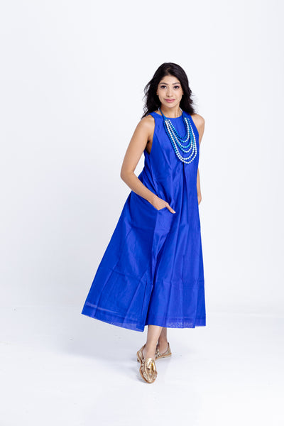 Pandora "Work and Days" Chanderi Dress -Royal Blue