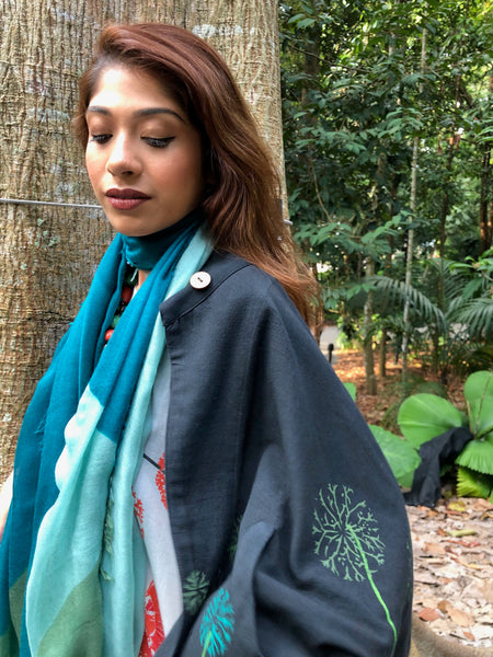 Hygge Forest 100% Cashmere Green Colour Block Scarf