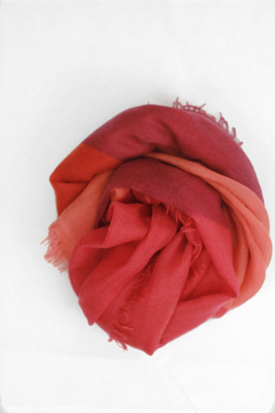 Darwin Sunset 100% Cashmere Flaming Orange and Pink Colour Block Scarf