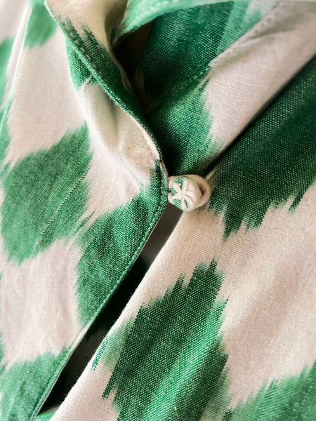 Diamond Ikat "George Sand" Tie-Up Shirt Jacket -Green and White