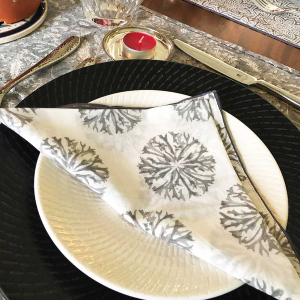 Mix and Match Collection-Black, Grey and White,  Ixora and Stripe Placemats with Napkins (Set of 4)