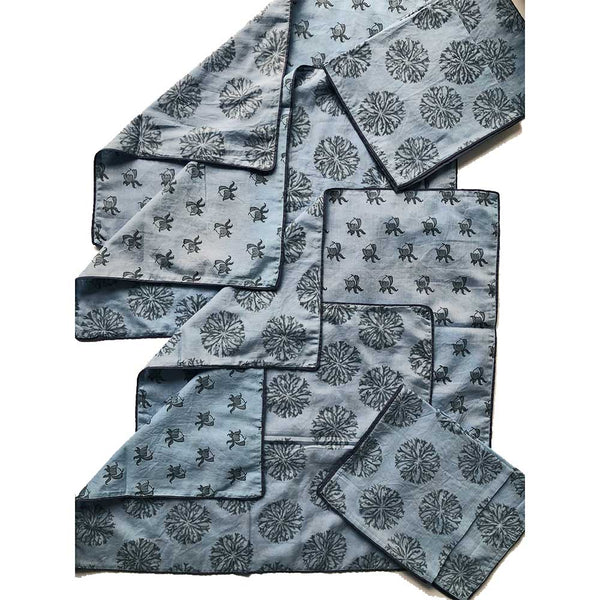 Mix and Match Collection-Blue, Black and Grey, Rosebud and Ixora Placemats with Napkins (Set of 4)