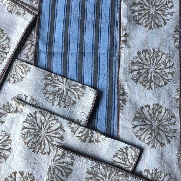 Mix and Match Collection-Blue, Black and Grey,  Ixora and Stripe Placemats with Napkins (Set of 4)