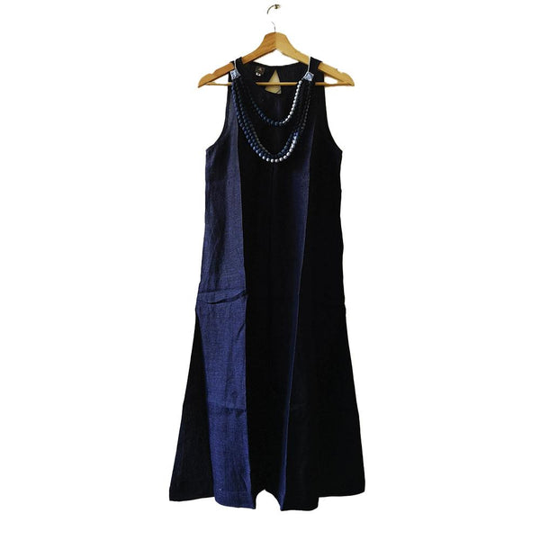 Pandora "Work and Days" Linen Dress with Ombre Bead Necklace - Deep Blue