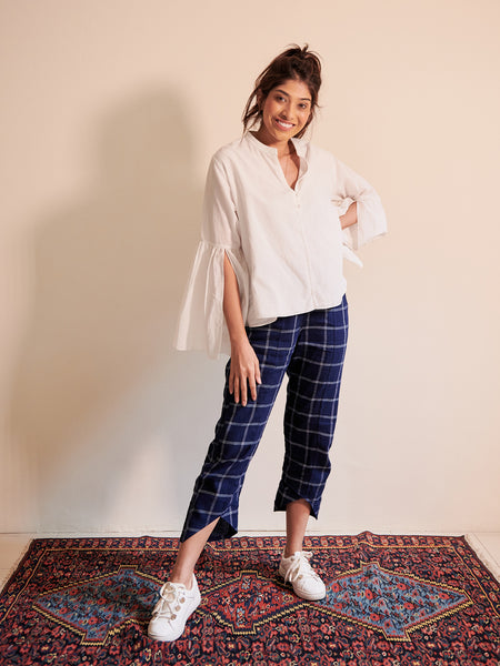 Khadi Indigo Blue and White Check - Colette Vagabond Pants