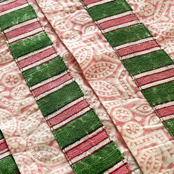 Pink Blockprinted Placemats with Green and Pink Stripe Border  (Set of 4)