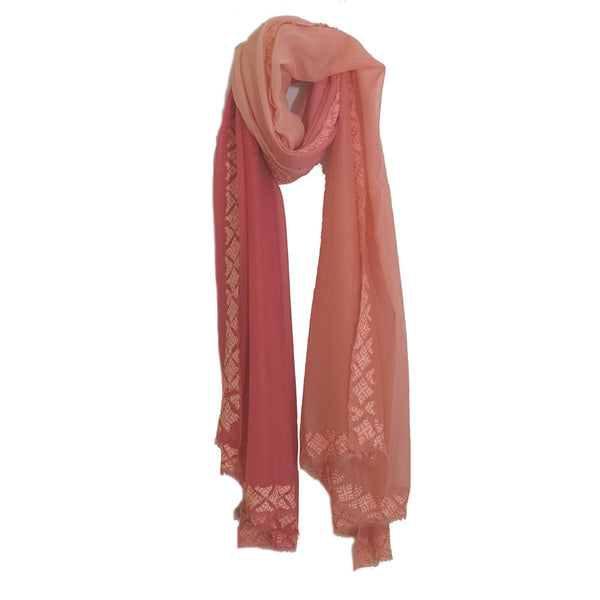 Pink Ombré With Phulkari Embroidery 100% Cashmere no