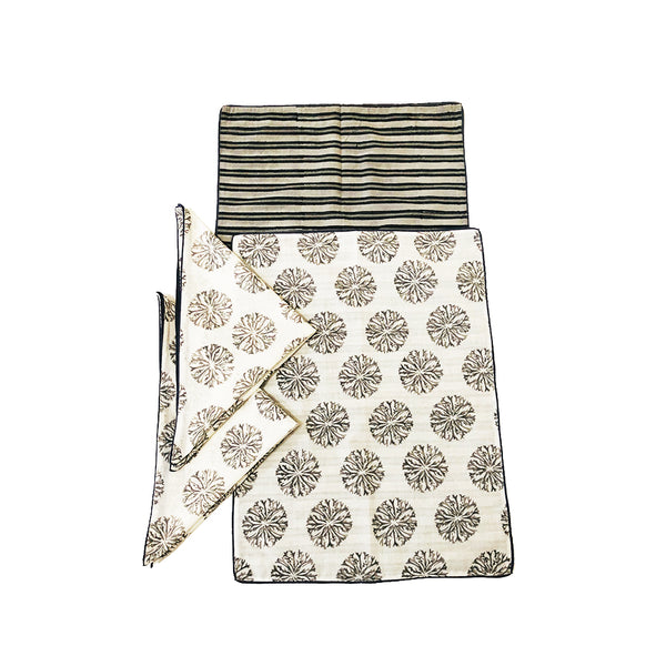 Mix and Match Collection - Black, Grey and White, Ixora and Stripe Placemats with Napkins (Set of 2)