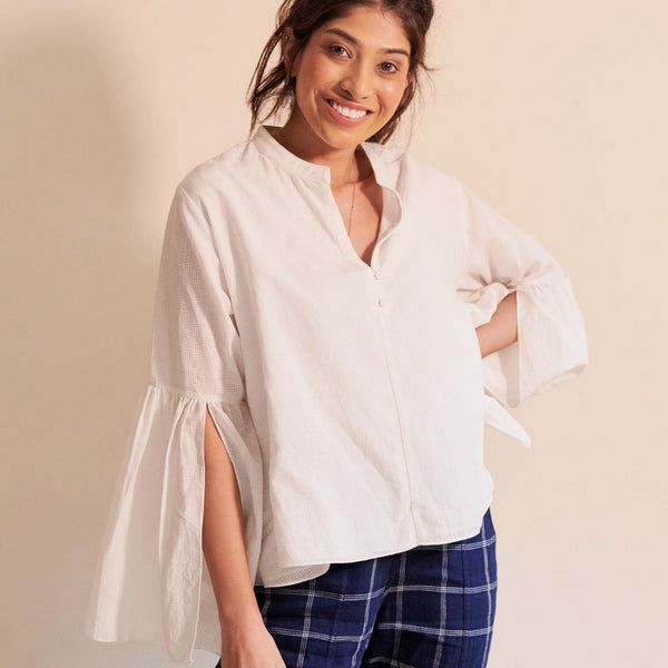 Wild Sleeves Flared Top - White Check