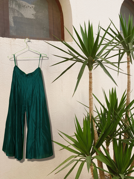 Flared Pants - Phenom Palm Green Chanderi Cotton Silk
