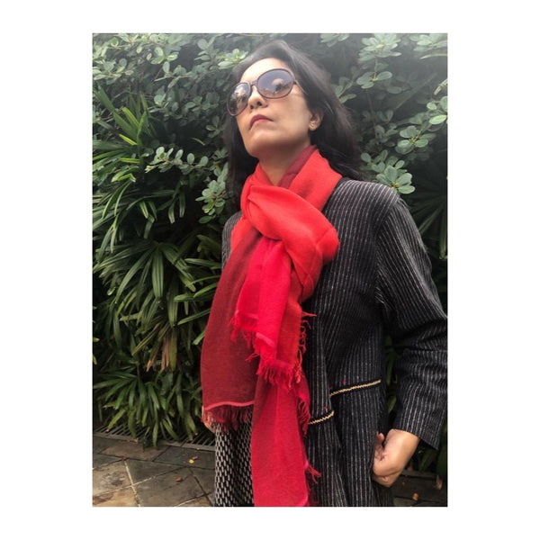 Thimpu 100% Cashmere Scarf in Red Hues, Inspired By A Journey Through Bhutan