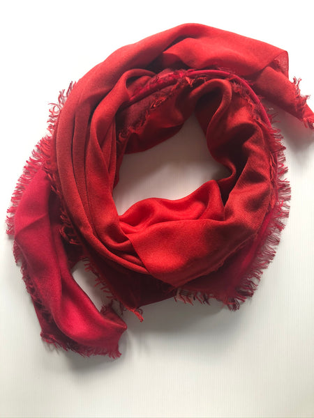 Thimpu 100% Cashmere Scarf in hues of Red, inspired by a journey through Bhutan